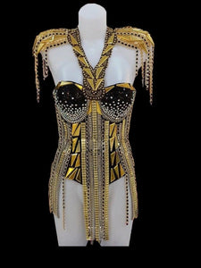 Da NeeNa M730 Futuristic Alien Mirror Metallic Princess Pearl Gaga Beyonce Corset Dress XS-XL