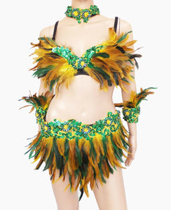 Evita Ftr Feather Dance Drag Bra Skirt Bra Belt Samba Dress Costume Set Xs-xl