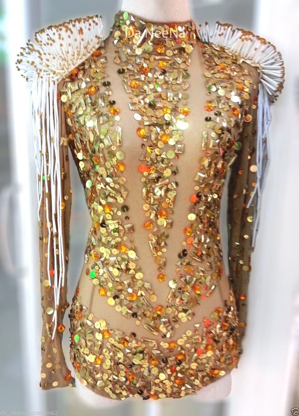 Da NeeNa L024J Jennifer Lopez Beyonce Sequin Nude Leotard Bodysuit XS-XL