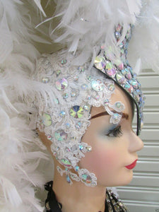 DaNeeNa H200 White Thunderbolt Queen Crystal Feather Showgirl pageant Headdress