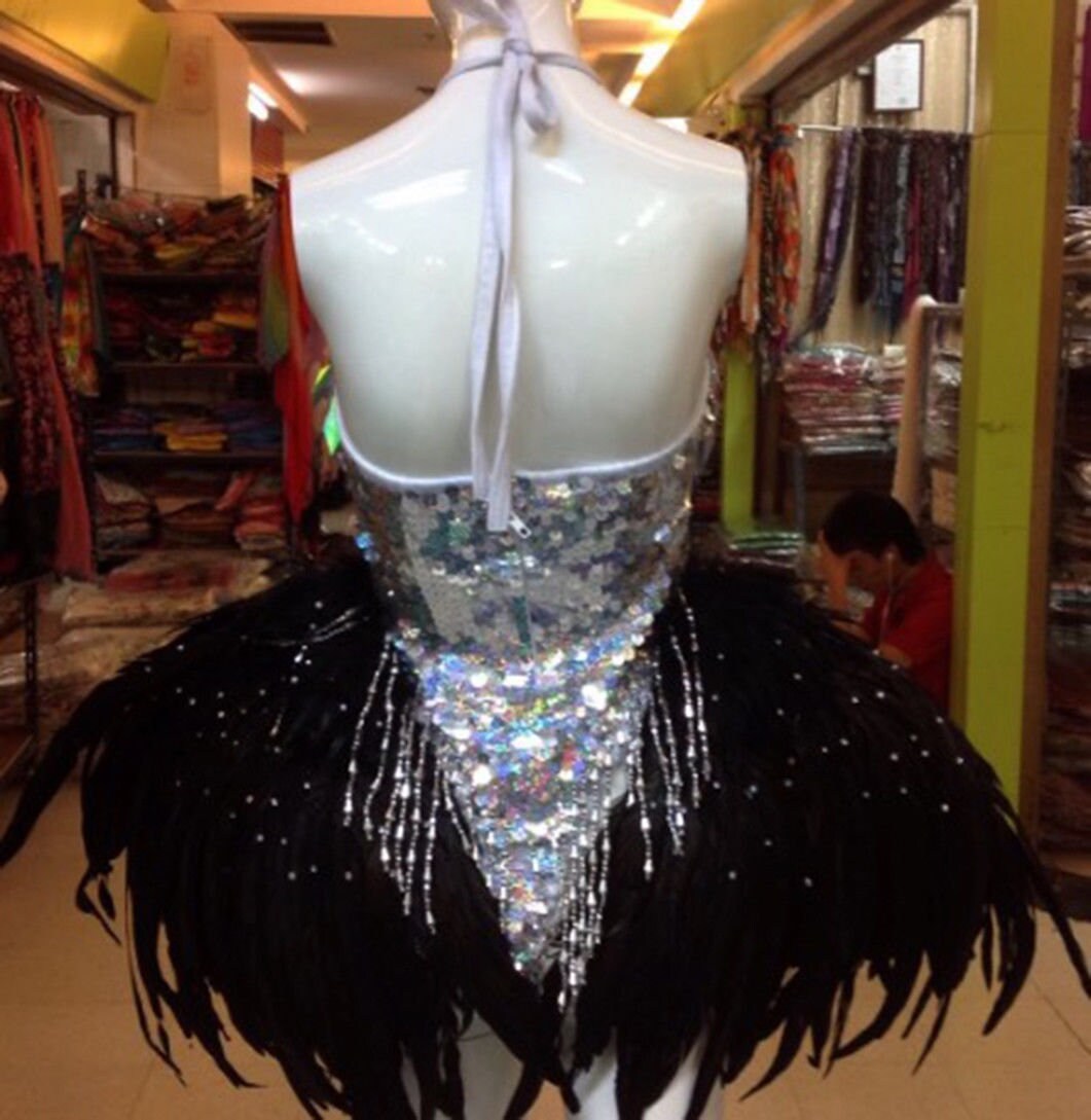 Da NeeNa L032 Showgirl Cabaret Bead Sequin Dance Feather Swan Leotard XS-XL