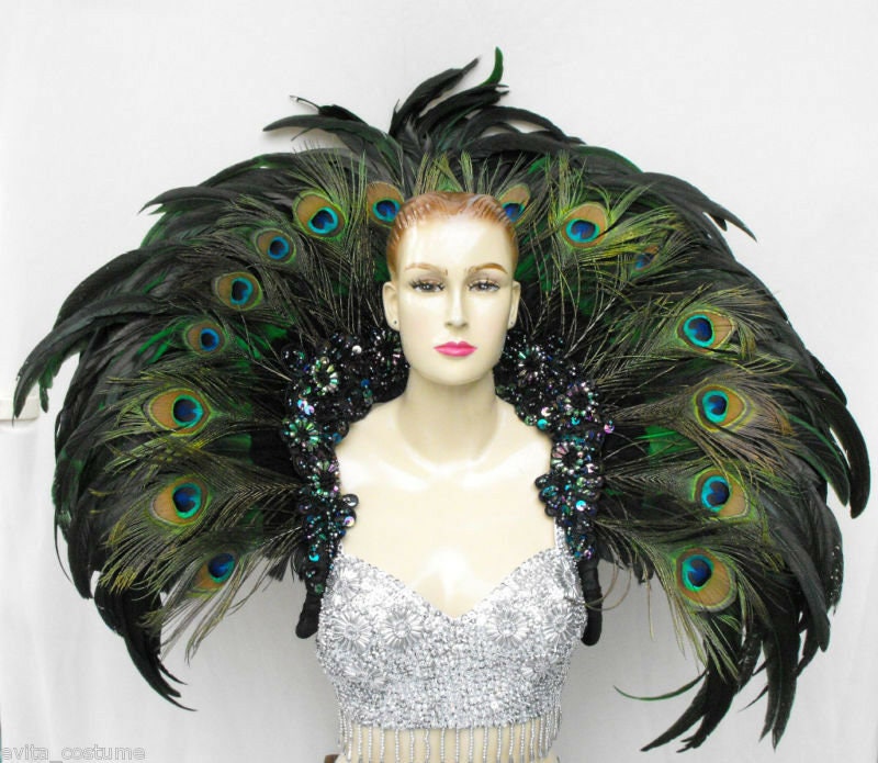 EVIA Samba Burlesque Cabaret Dancer Peacock Feather Shoulder Pieces