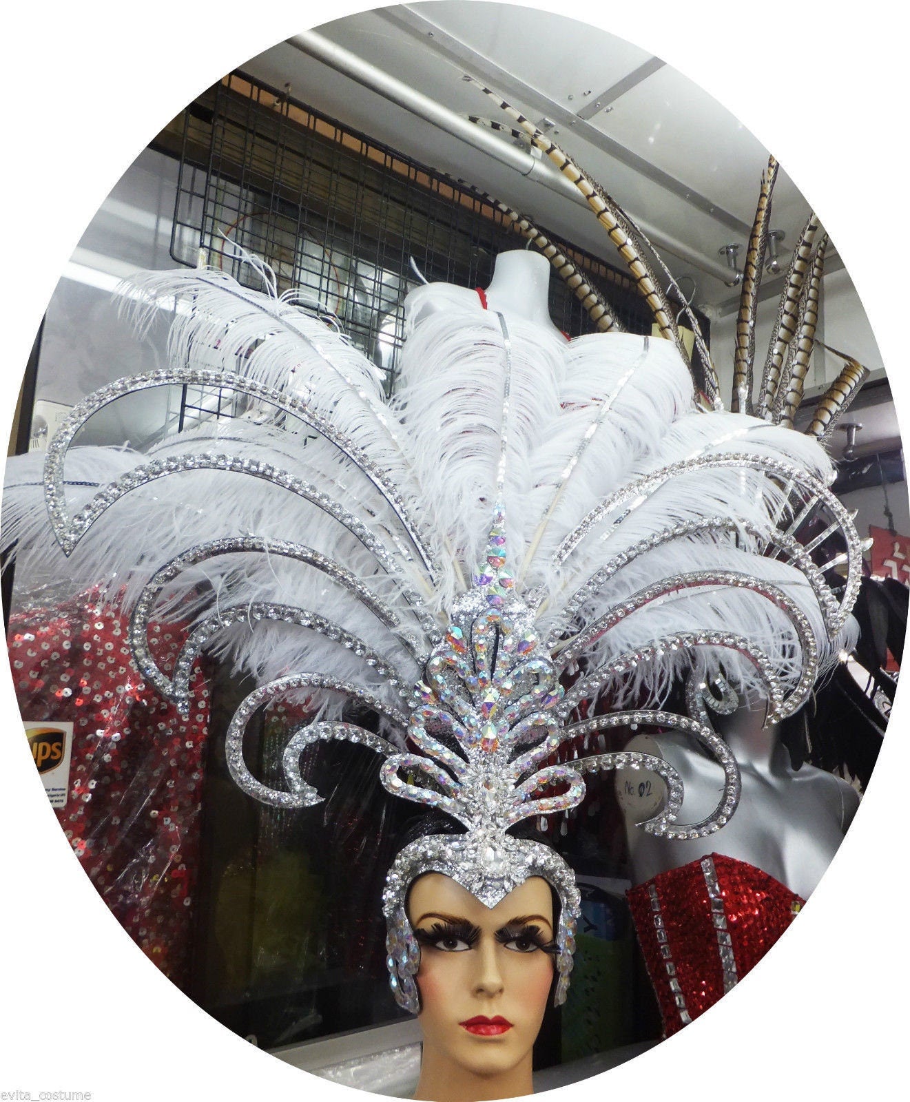 Da NeeNa H046 Cabaret Showgirl Ostrich Crystal Feather Headdress