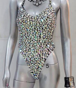 Da NeeNa L035C Showgirl Burlesque Crystal Sequin Leotard Bodysuit XS-XL