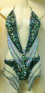 Da NeeNa M068 Showgirl Vegas Stage Drag Sexiest Latin Green Leotard XS-XL