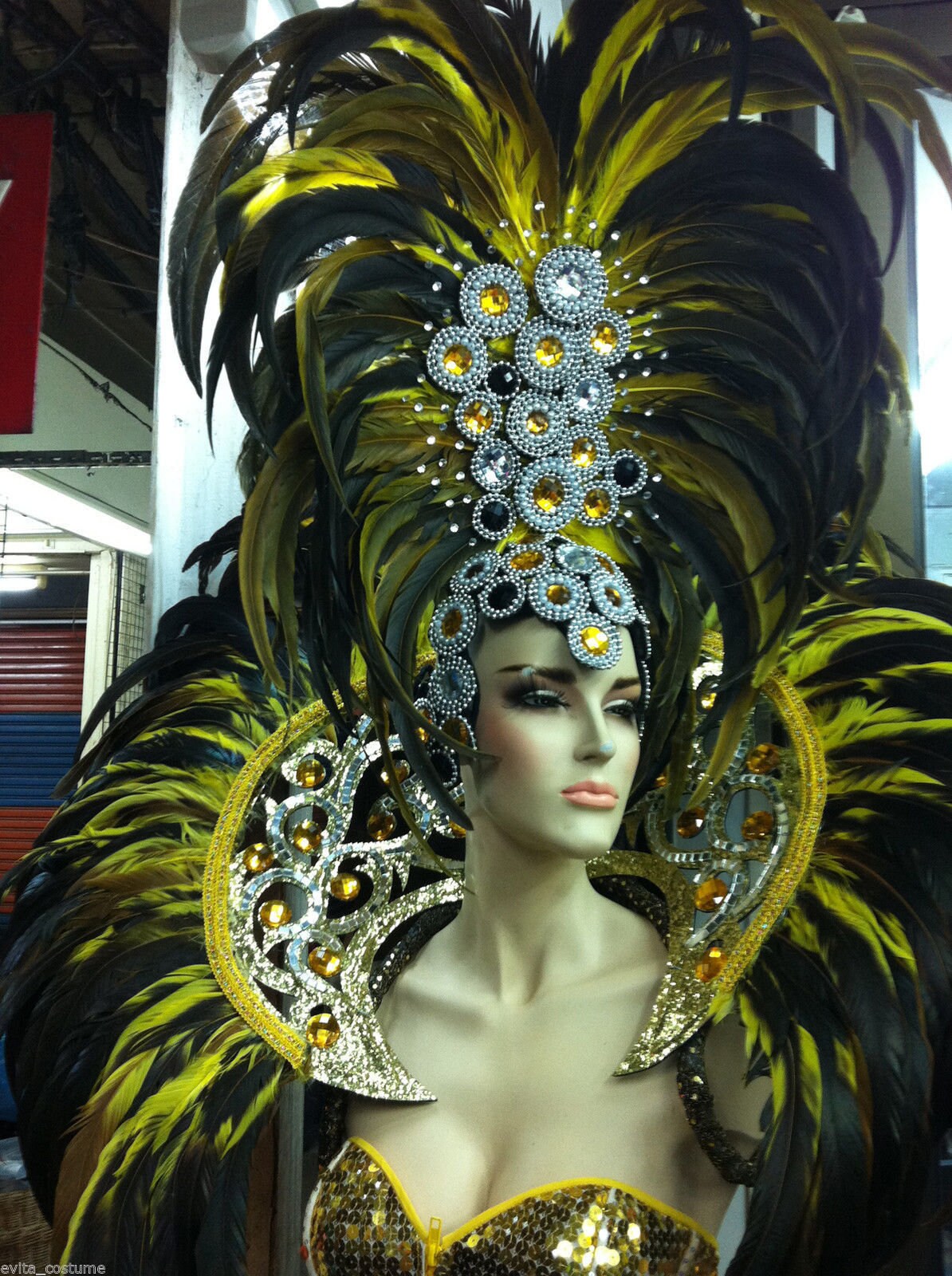 Da NeeNa H044 Showgirl Drag Carnival Feather Backpiece Headdress