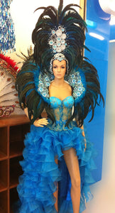 Da NeeNa C045 Showgirl Feather Headdress Backpiece Dress Gown Costume Set XS-XL