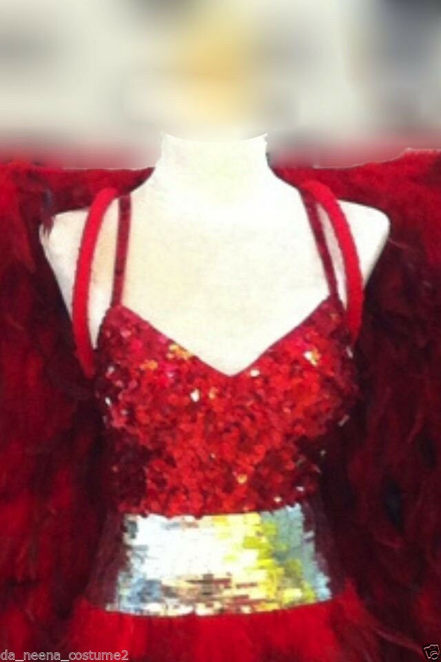 Da NeeNa C070 Vegas Showgirl Burlesque Feather Red Bird Coat Gown Costume Set