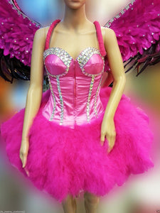 C097 Da NeeNa Burlesque Pink Angel Victoria Secret Ostrich Dress Headdress Wings