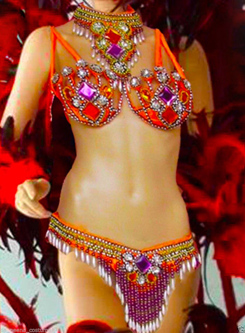 Da NeeNa C058HB Showgirl Burlesque Orange Samba Headdress Shoulder Pieces Wings