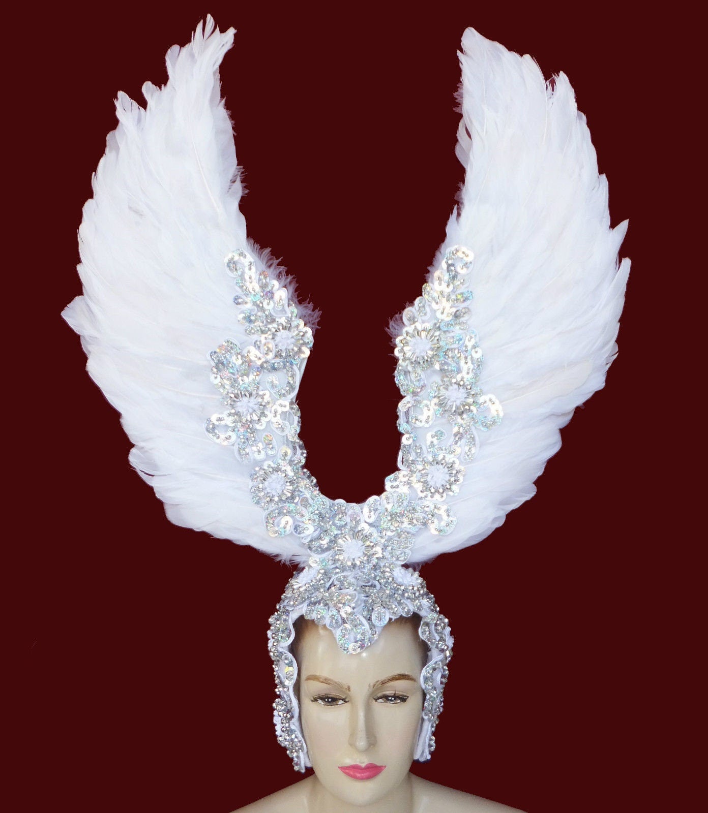 Da NeeNa H018 Vegas Showgirl Cabaret Drag White Angel Wing Hat Headdress