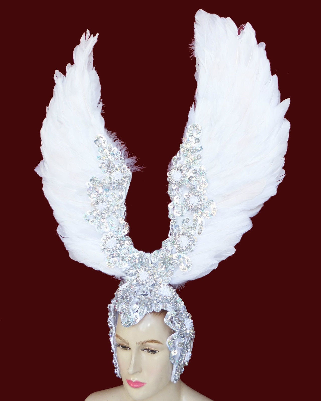 Da NeeNa H018 Vegas Showgirl Cabaret Drag White Angel Wing Hat Headdress