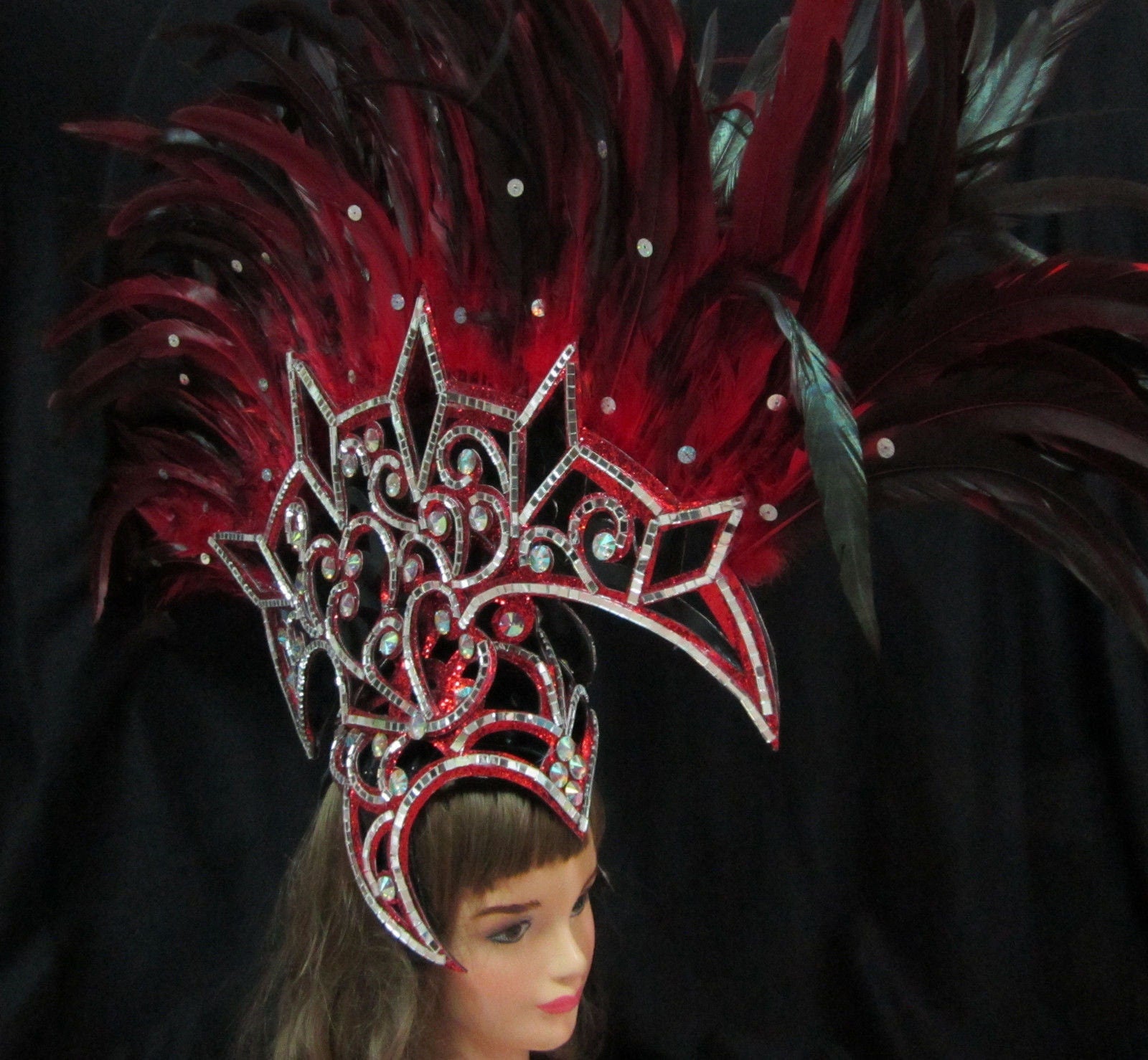 Da NeeNa H095 Mohawk Drag Queen Dress Cabaret Showgirl Feather Phoenix Headdress