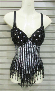 Da NeeNa L039 Black Lily Crystal Burlesque Leotard Bodysuit XS-XL