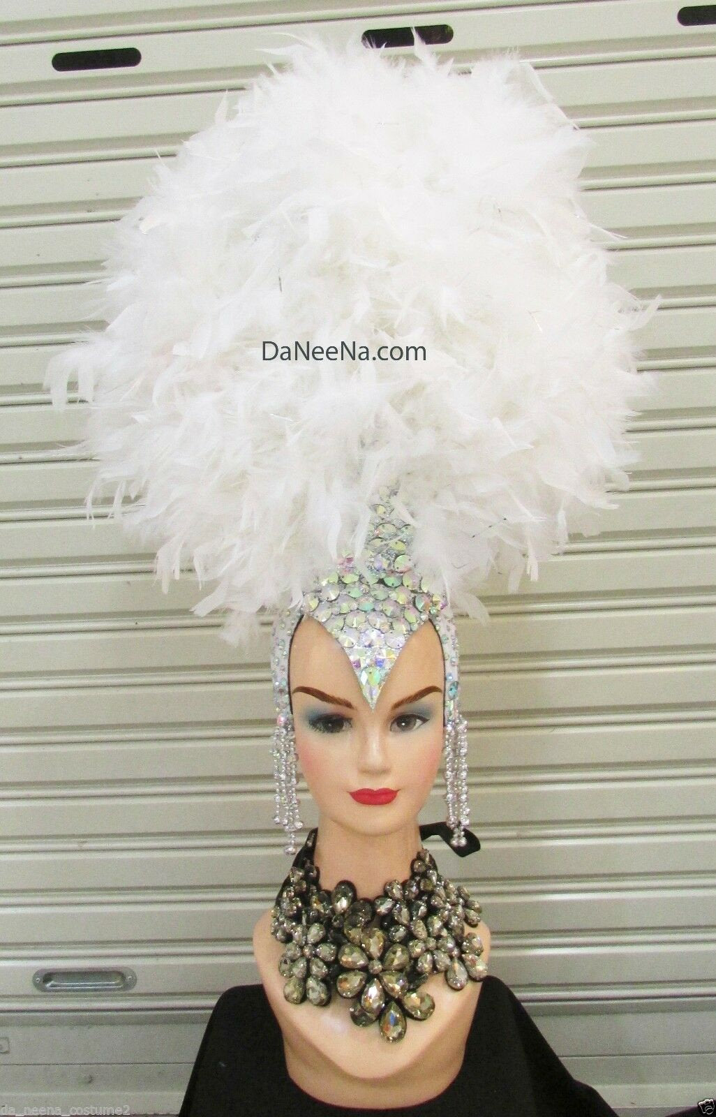 DaNeeNa H195 White Angel Crystal feather Showgirl Dance pageant Headdress