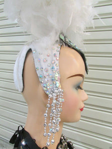 DaNeeNa H195 White Angel Crystal feather Showgirl Dance pageant Headdress