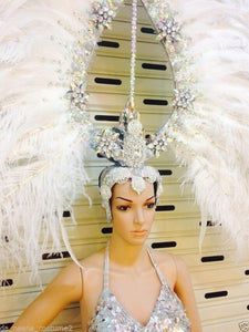 Da NeeNa H518 Grand White Angel Samba Showgirl Crystal Head Hat Headdress