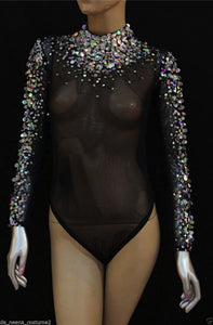 Da NeeNa L037 Lilac Showgirl Burlesque Crystal Nude Leotard Bodysuit XS-XL