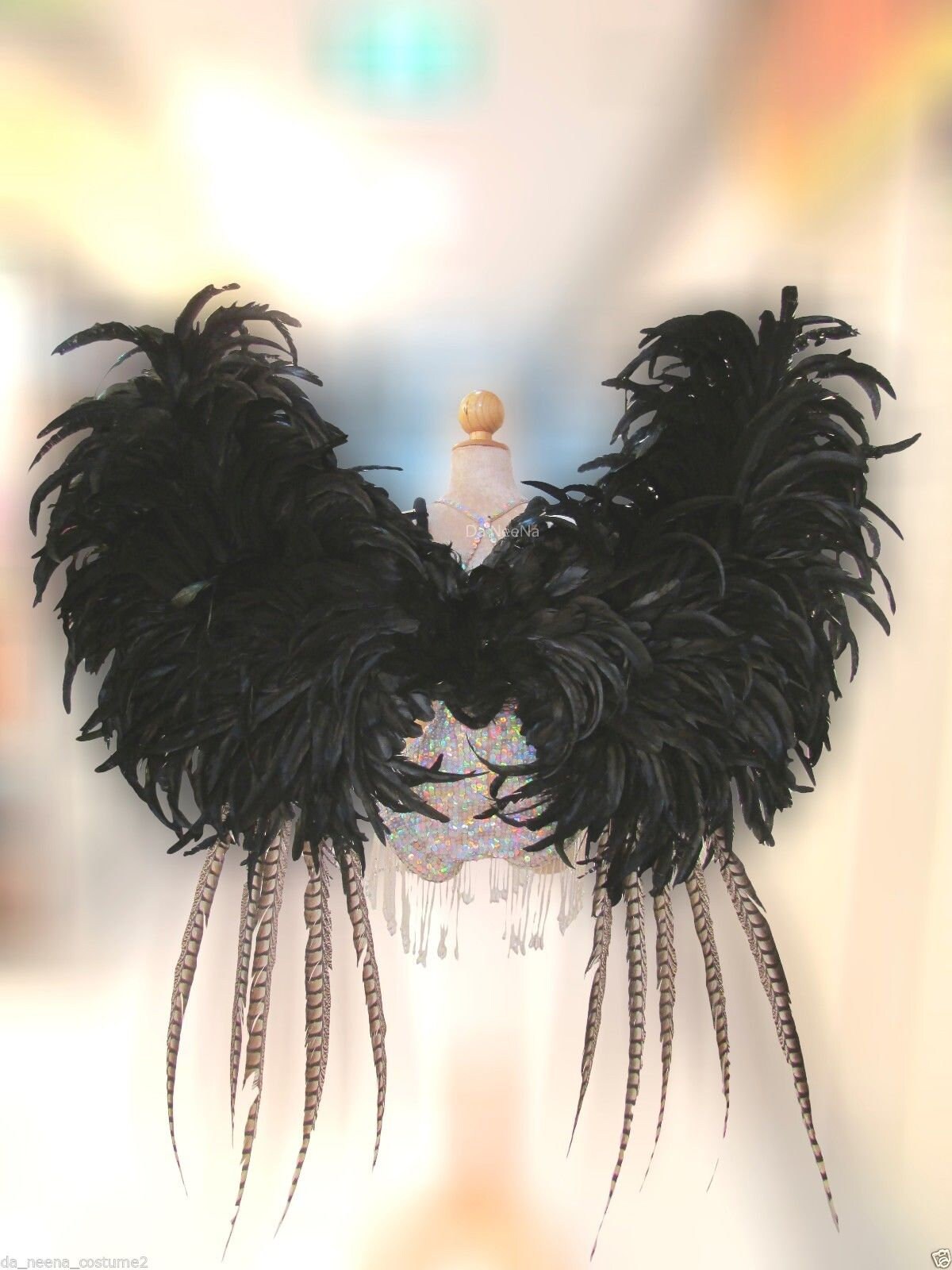 Da NeeNa C578 The Sexy Black Angel Vegas Crystal Wings Dance Dress Costume Set