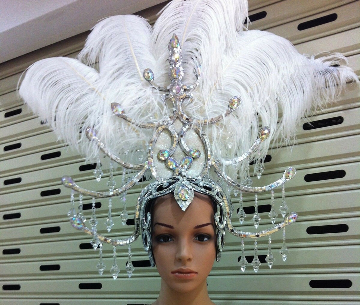 Da NeeNa H1231 Drag Ostrich Feather Crystal Queen Showgirl Headdress