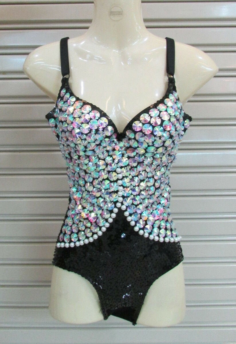 Da NeeNa L038A Crystal Burlesque Leotard Madonna Costume Bodysuit XS-XL