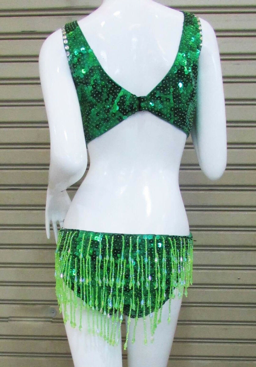 Da NeeNa L048 Green Crystal Burlesque Latin Salsa Leotard Bodysuit XS-XL