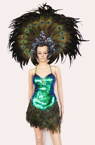 Da NeeNa T014 Showgirl Vegas Dance Drag Peacock Headdress Costume XS-XL