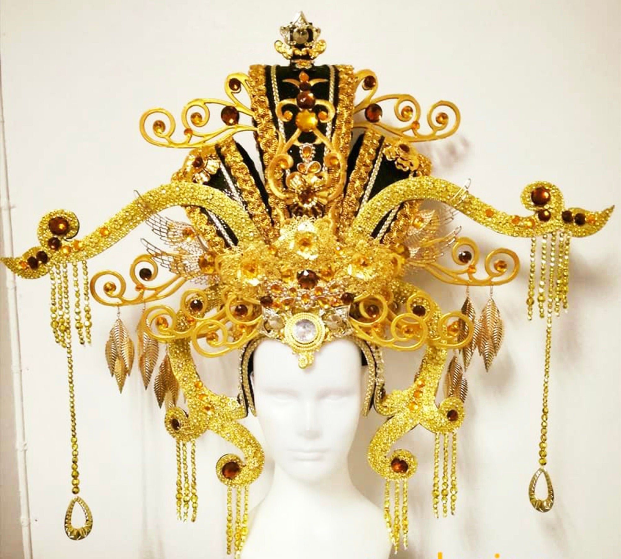 Da NeeNa H935 Golden Asian Chinese Japan Emperor Empress Vegas Crystal Headdress