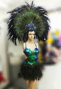 Da NeeNa T014 Showgirl Vegas Dance Drag Peacock Headdress Costume XS-XL