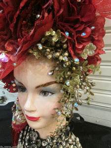 Da NeeNa H197 Red Flower Angel Crystal Cabaret Showgirl Dance pageant Headdress