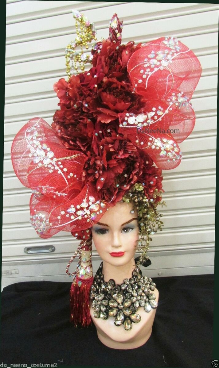 Da NeeNa H197 Red Flower Angel Crystal Cabaret Showgirl Dance pageant Headdress