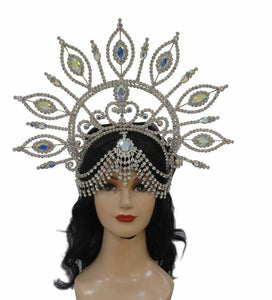 Da NeeNa HQC687 Leaf Princess Showgirl Samba Peacock Crystal Headdress Crown