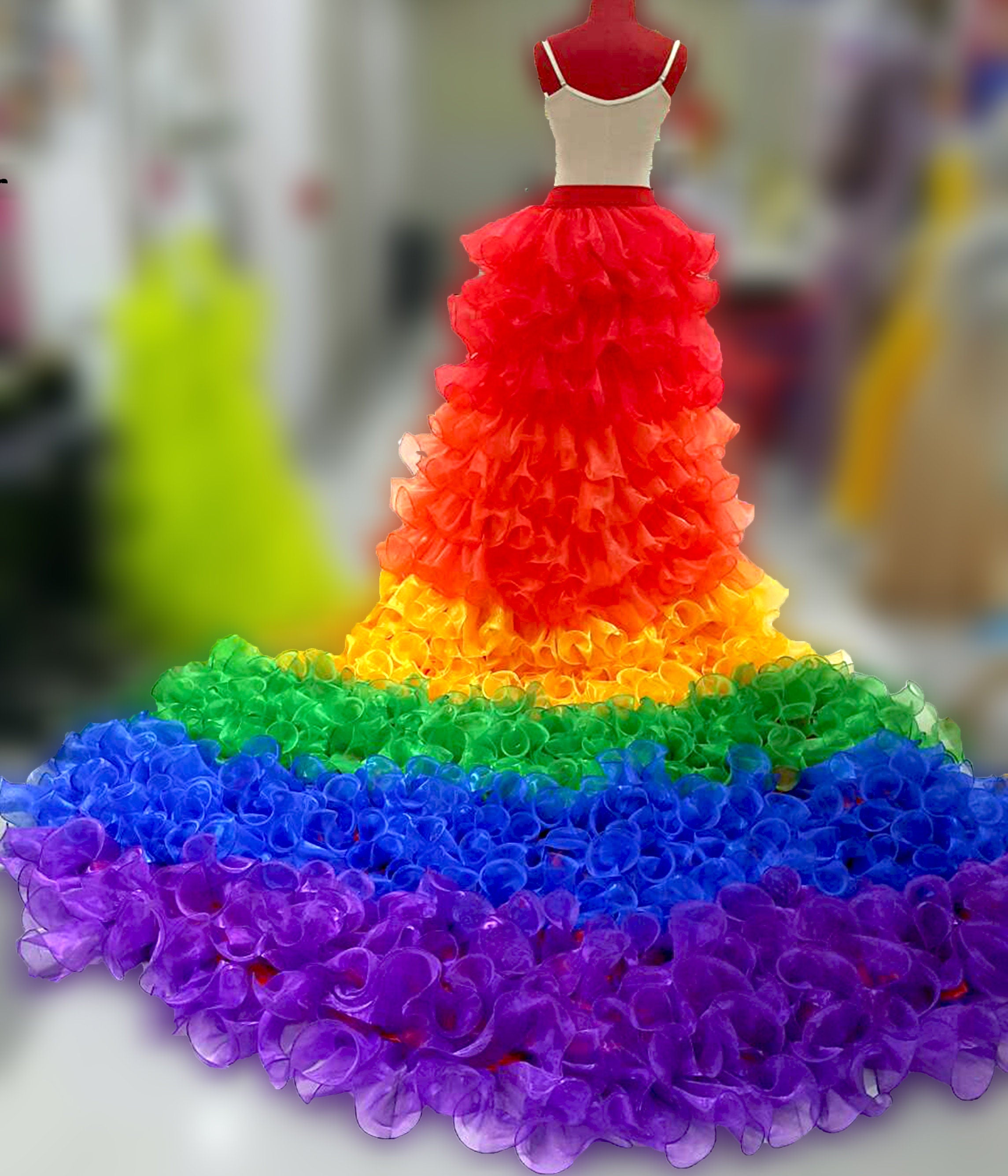 Da NeeNa S937 Superstar Girl Gay Pride Rainbow Ruffle Princess Long Tail Skirt Bustle