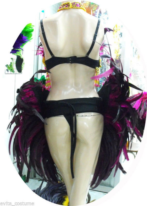 Da NeeNa FT Vegas Feather Diva Secret Dance Showgirl Drag Belt Bra Dress XS-XL