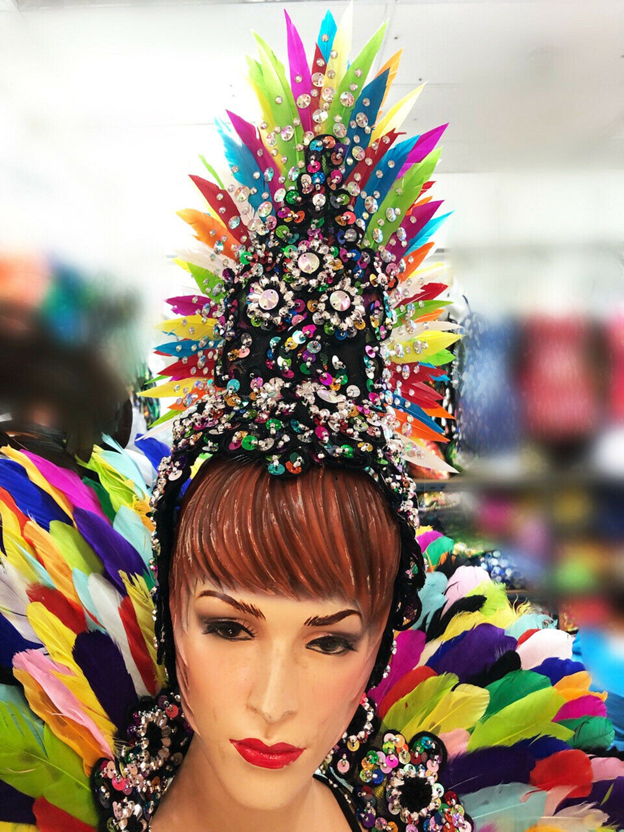 Da NeeNa B931 Multicolor Girl Crystal Gay Pride Parade Pageant Samba Dancer Headdress Backpiece