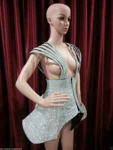 DaNeeNa T030DS Gaga Crystal Sexy Astronaut Corset Leather Costume Dress XS-S