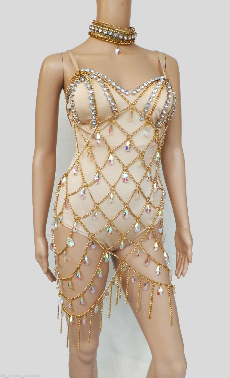 Da NeeNa L014 Vegas Drag Cabaret Showgirl Burlesque Crystal Leotard XS-XL