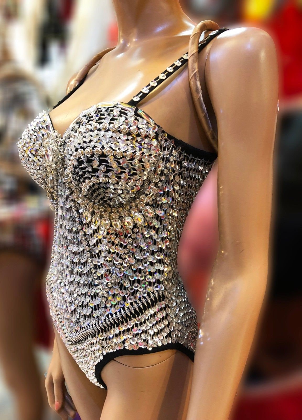 Da Neena M891 Diamond Star Girl Salsa Samba Vegas Dance Crystal Leotard Girl Bodysuit XS-XL