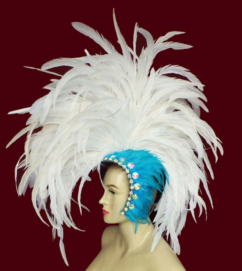 Da NeeNa H024W Mohawk Cabaret Vegas Roman White Swan Samba Feather Headdress