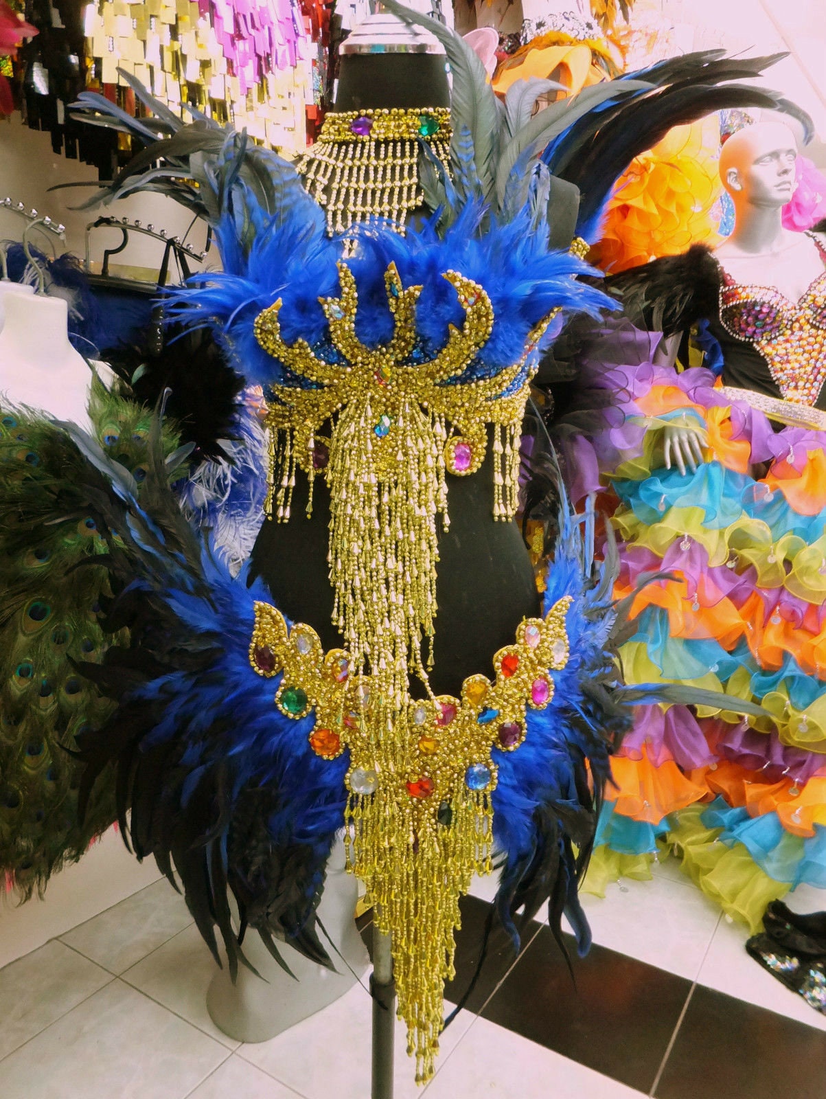 Da NeeNa FT Vegas Feather Diva Secret Dance Showgirl Drag Belt Bra Dress XS-XL