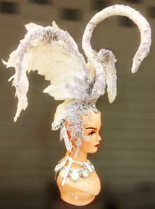 DaNeeNa H658 Flying White Gold Swan Queen Crystal Showgirl Vegas Headdress