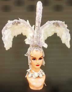 DaNeeNa H658 Flying White Gold Swan Queen Crystal Showgirl Vegas Headdress