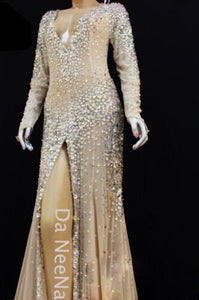 Da NeeNa G029C Showgirl Dior J'adore Charlize Theron Diva Nude White Gown XS-XL