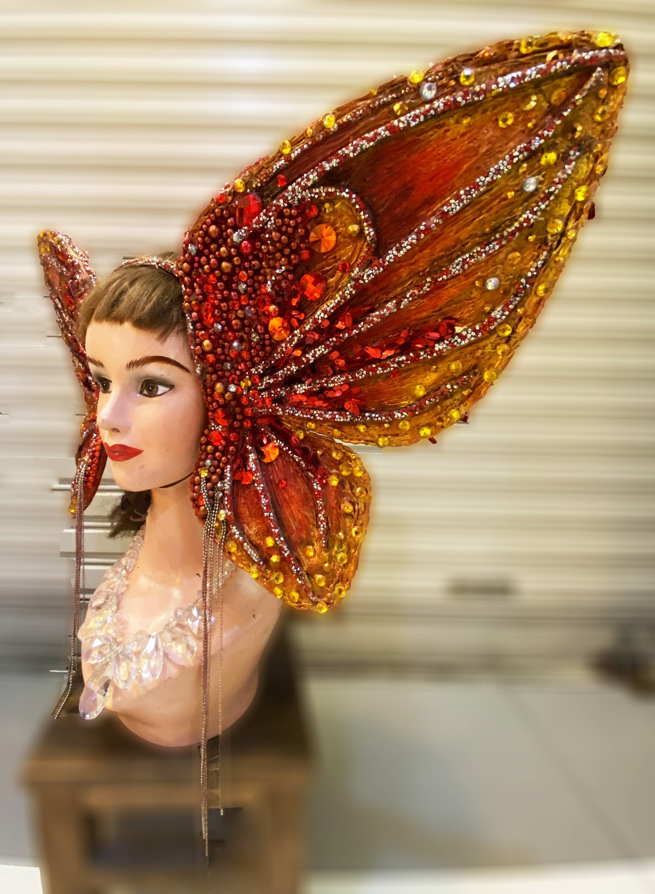 Da NeeNa H959 Red Butterfly Pageant Dance Vegas Drag Cabaret Showgirl Headdress