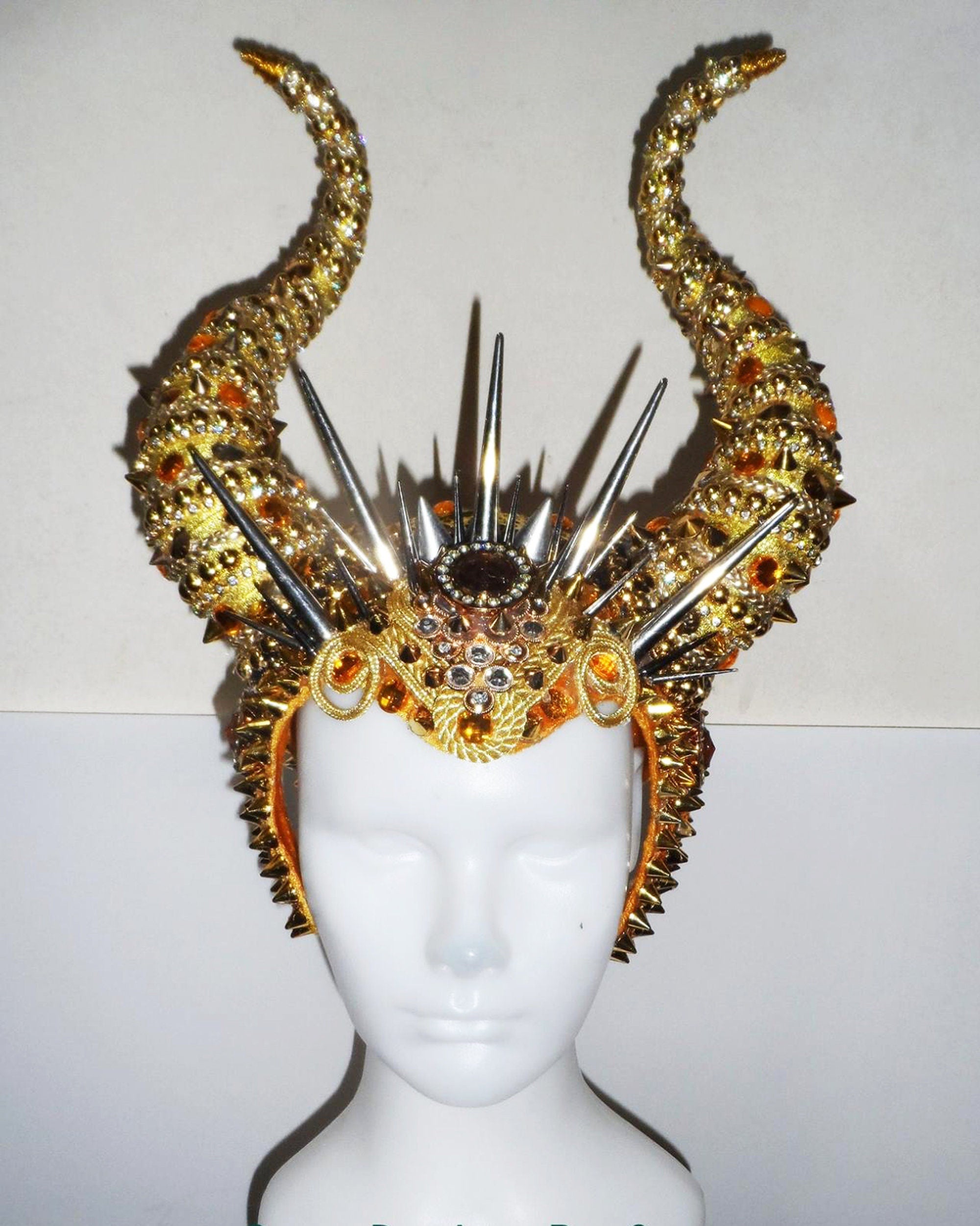 Da NeeNa H993 The Strong Viking King Longhorns Crystal Dance Drag Headdress