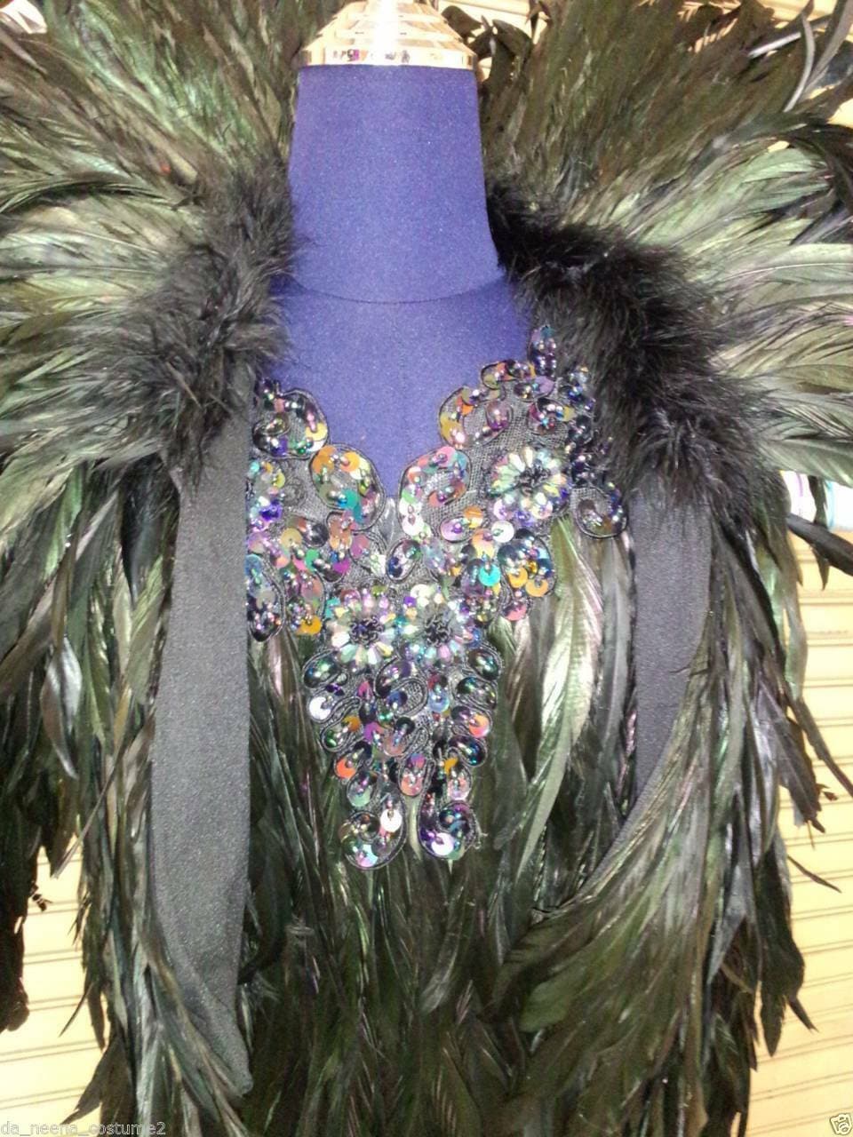 Da NeeNa G015C Vegas Parade Cabaret Burlesque Dance Devil Black Feather Gown