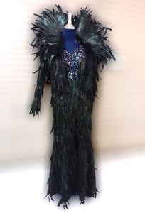 Da NeeNa G015C Vegas Parade Cabaret Burlesque Dance Devil Black Feather Gown