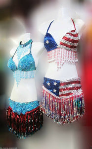 Da NeeNa M114 Sexy Cheerleader Salsa Dance USA America Sequin Bra Skirt XS-XL