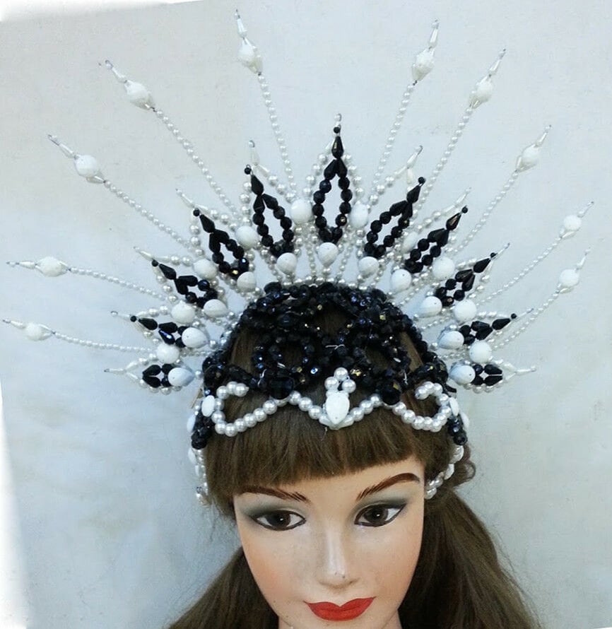 Da NeeNa H020c Showgirl Vegas Cabaret Drag Dance Stage Pearl Crystal Headdress