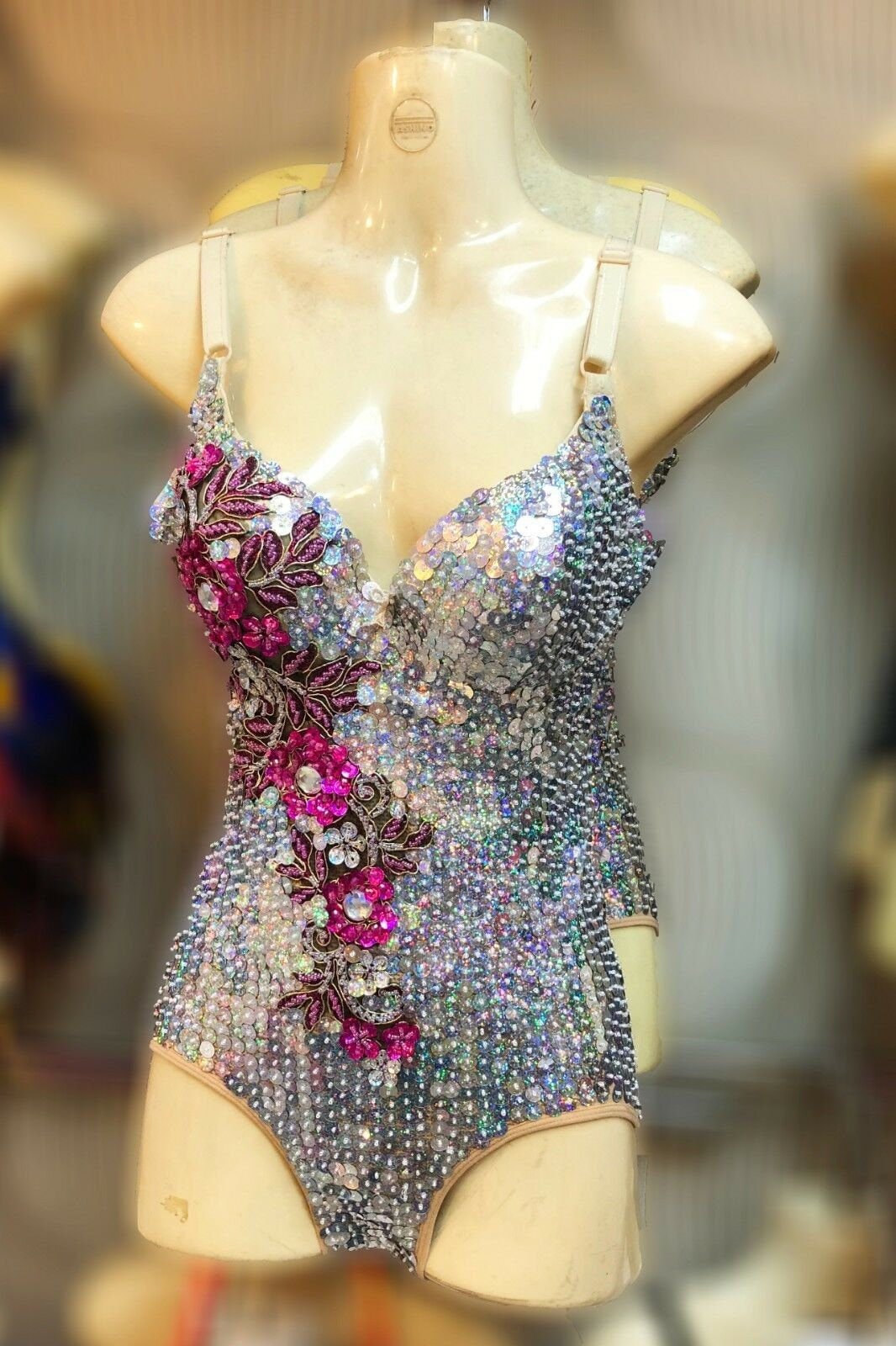 Da NeeNa M885 Crystal Flower Cher Vegas Burlesque Showgirl Leotard Bodysuit XS-XL